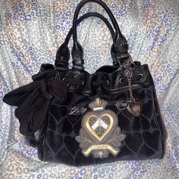 Juicy Couture Handbags - SOLD Vintage Black Juicy Couture Purse Mini Tote Bag Daydreamer Heart Y2K